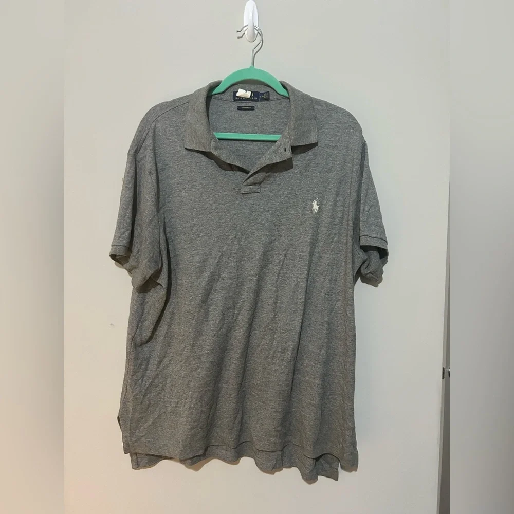 Ralph‎ Lauren Polo Shirt Mens Large Gray Custom Fit Short Sleeve
